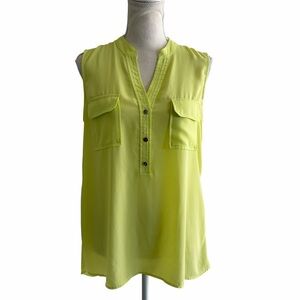 Alfani Sleeveless Neon Lime Split-Neck Pocket Top Size 8